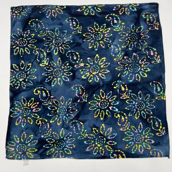 Batik Bandana Scarf Floral Paisley Blue Colorful Hippie Boho Unisex Cotton Artsy - Picture 2 of 10